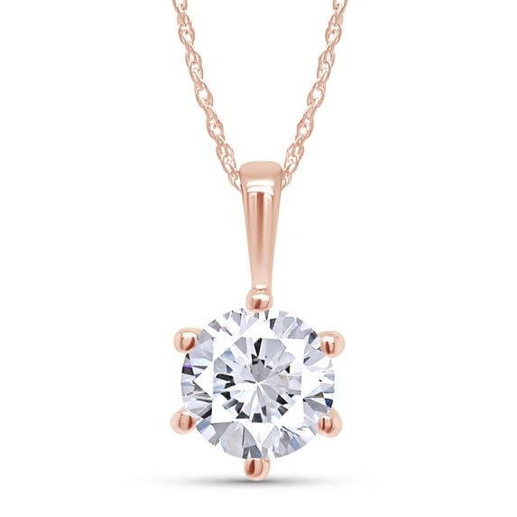 AFFY 1CT 6.5MM Round Moissanite Pendant Necklaces for Women in 18K Rose Gold over Sterling Silver