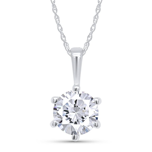 AFFY 1CT 6.5MM Round Moissanite Pendant Necklaces for Women in 18K White Gold over Sterling Silver