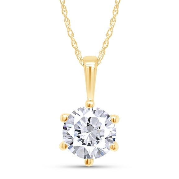 AFFY 1CT 6.5MM Round Moissanite Pendant Necklaces for Women in 18K Yellow Gold over Sterling Silver