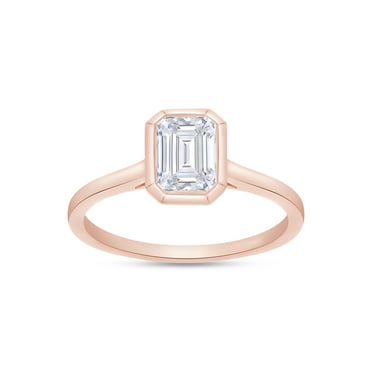 AFFY 1CT Emerald Moissanite Diamond Solitaire Engagement Ring for Women 14K Rose Gold over Silver-4