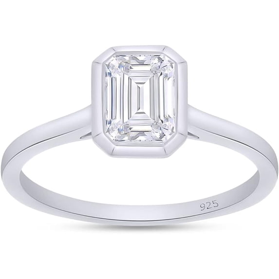 AFFY 1CT Emerald Moissanite Diamond Solitaire Engagement Ring for Women 14K White Gold over Silver-5