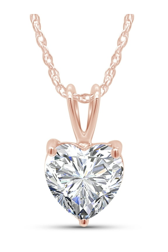1CT Heart Shaped Moissanite Diamond Pendent 14K Rose Gold Over Sterling Silver