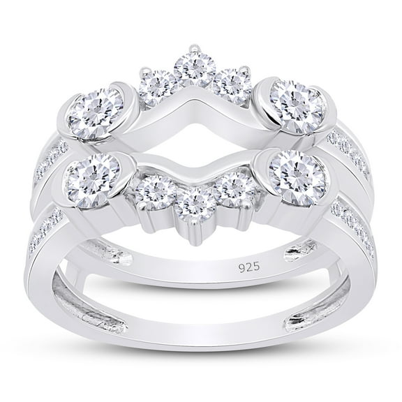 AFFY 1CT Moissanite Diamond Anniversary Solitaire Enhancer Guard Ring 14K White Gold over Silver-4
