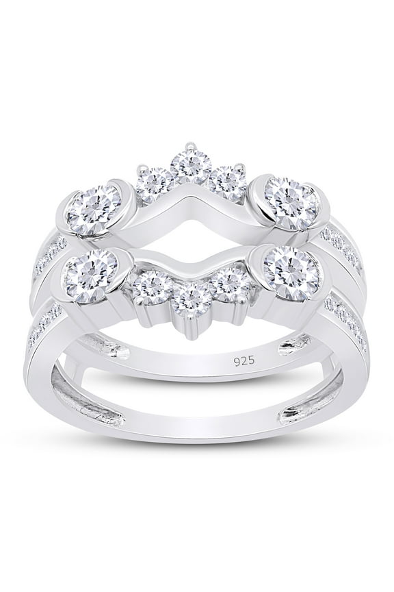 1CT Moissanite Diamond Anniversary Solitaire Enhancer Guard Ring 14K White Gold over Silver-4
