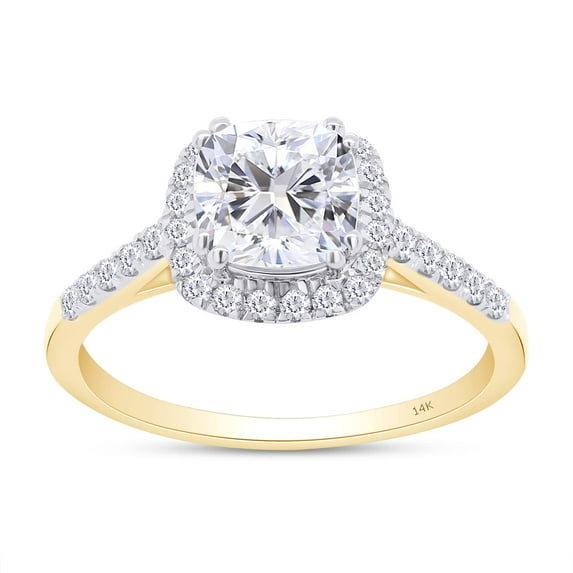 AFFY 1CT Moissanite Diamond Halo Engagement Ring Cathedral Set in 14K Yellow Gold-8.5