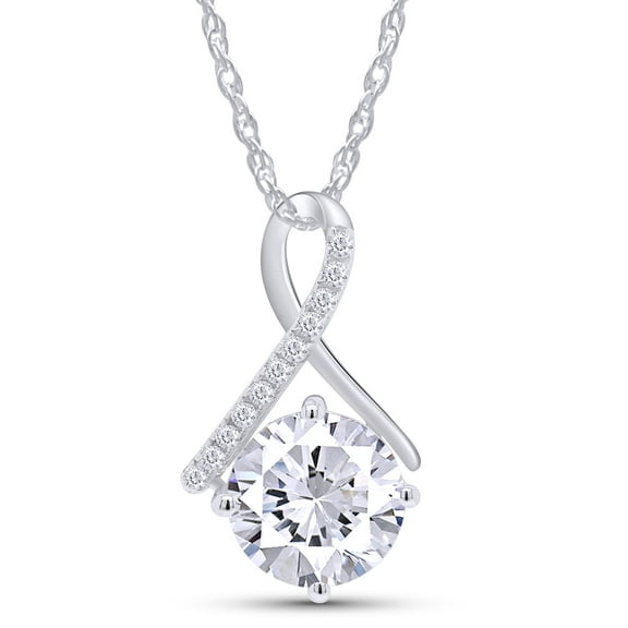 AFFY 1CT Moissanite Diamond Scarf Style Pendant Necklace in 18K White Gold over Sterling Silver