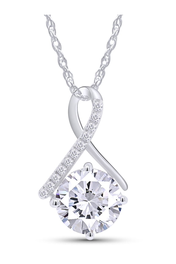 1CT Moissanite Diamond Scarf Style Pendant Necklace in 18K White Gold over Sterling Silver