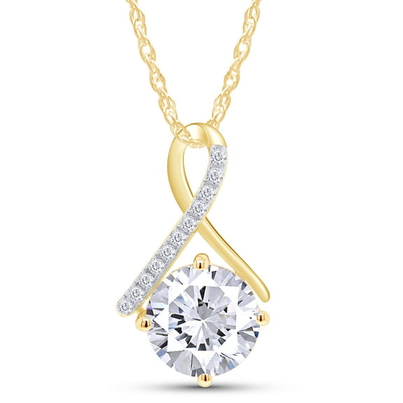 AFFY 1CT Moissanite Diamond Scarf Style Pendant Necklace in 18K Yellow Gold over Sterling Silver