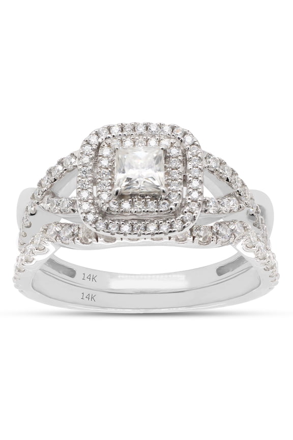 1CT Princess & Round Moissanite Diamond Infinity Double Halo Bridal Ring Set 14K White Gold-4