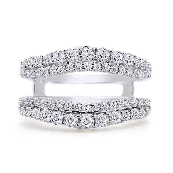 AFFY 1CT Round Cubic Zirconia Double Row Pave Set Curved Enhancer Guard Ring 14K White Gold over Silver-7.5