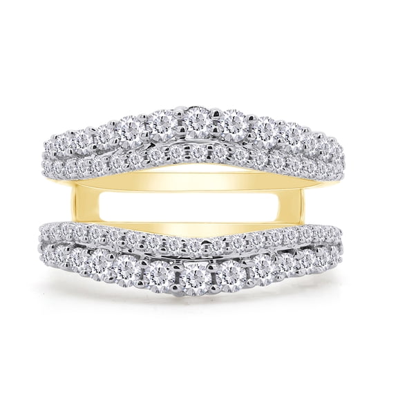 AFFY 1CT Round Cubic Zirconia Double Row Pave Set Curved Enhancer Guard Ring 14K Yellow Gold over Silver-10