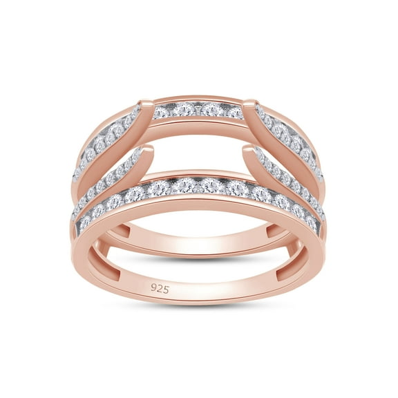 AFFY 1CT Round Moissanite Diamond Cathedral Enhancer Ring Guard in 14K Rose Gold over Silver-4.5