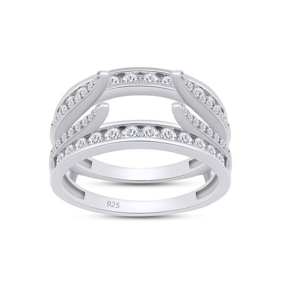 AFFY 1CT Round Moissanite Diamond Cathedral Enhancer Ring Guard in 14K White Gold over Silver-4