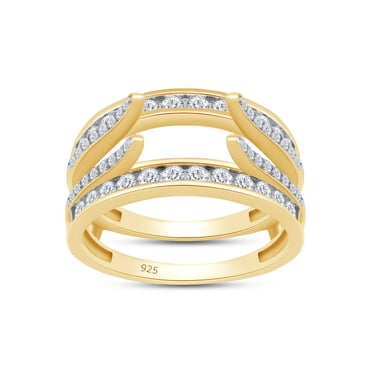 AFFY 1CT Round Moissanite Diamond Cathedral Enhancer Ring Guard in 14K Yellow Gold over Silver-9