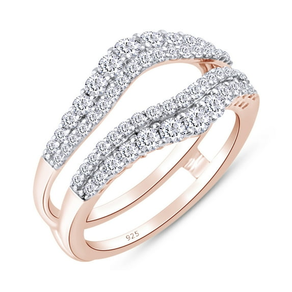 AFFY 1CT Round Moissanite Diamond Pave Set Curved Enhancer Guard Ring 14K Rose Gold over Silver-8.5