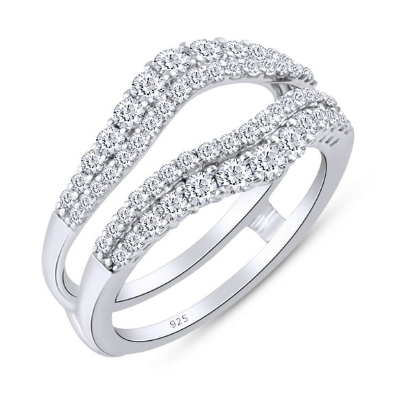 AFFY 1CT Round Moissanite Diamond Pave Set Curved Enhancer Guard Ring 14K White Gold over Silver-5