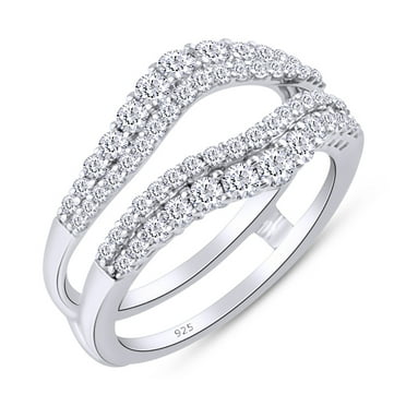 AFFY 1CT Round Moissanite Diamond Pave Set Curved Enhancer Guard Ring 14K White Gold over Silver-6.5