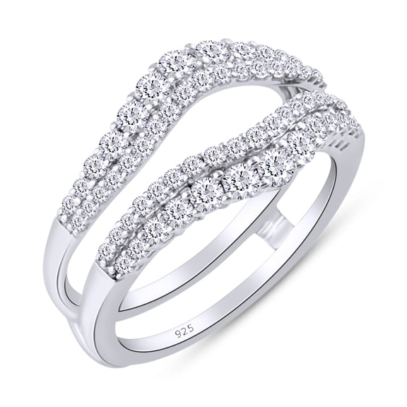 AFFY 1CT Round Moissanite Diamond Pave Set Curved Enhancer Guard Ring 14K White Gold over Silver-6