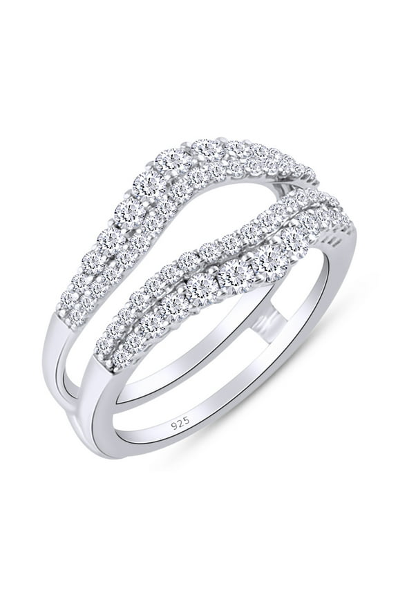 1CT Round Moissanite Diamond Pave Set Curved Enhancer Guard Ring 14K White Gold over Silver-8.5