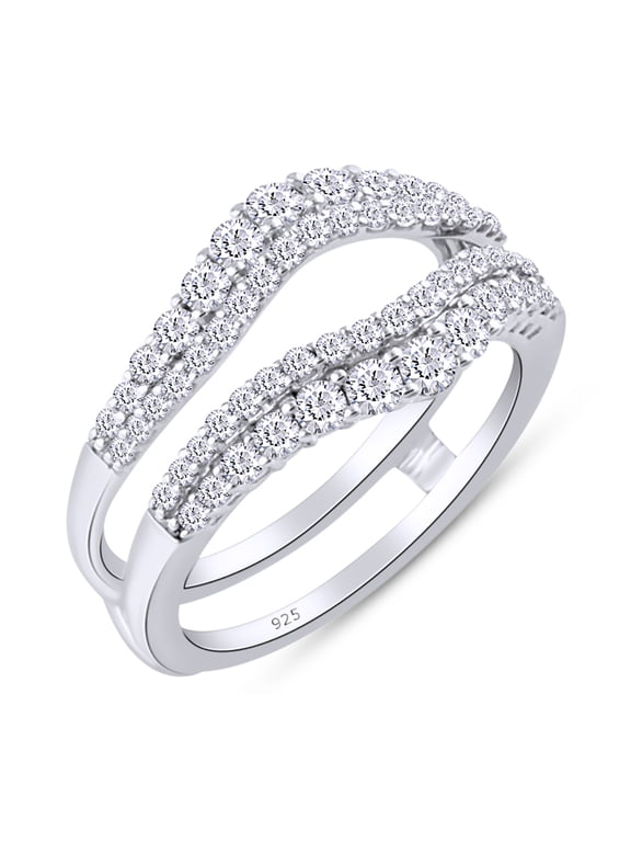 1CT Round Moissanite Diamond Pave Set Curved Enhancer Guard Ring 14K White Gold over Silver-9.5