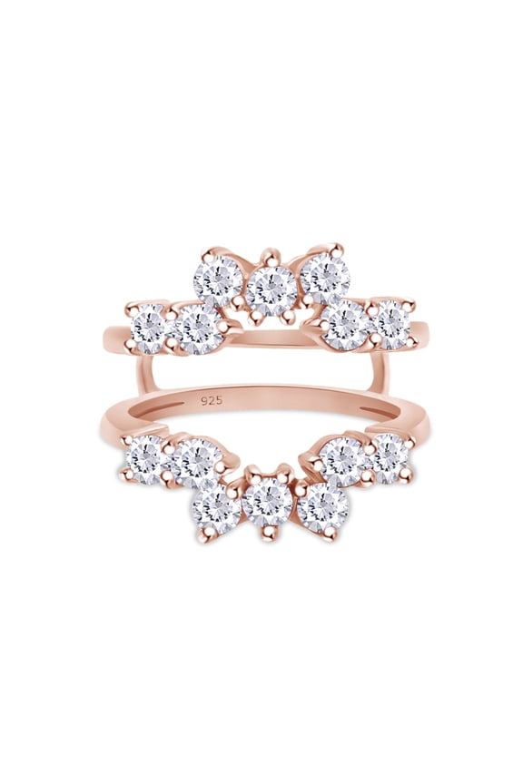 1CT Round White Cubic Zirconia Sunburst Guard Enhancer Ring 14K Rose Gold over Silver-9