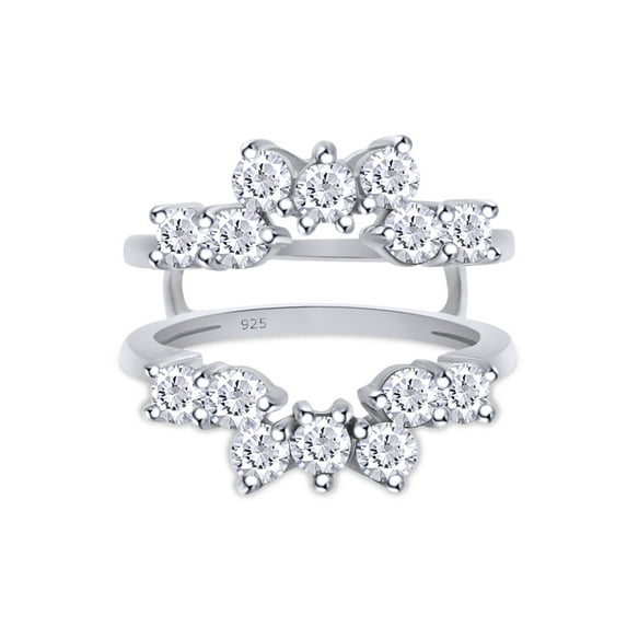 AFFY 1CT Round White Cubic Zirconia Sunburst Guard Enhancer Ring 14K White Gold over Silver-6.5
