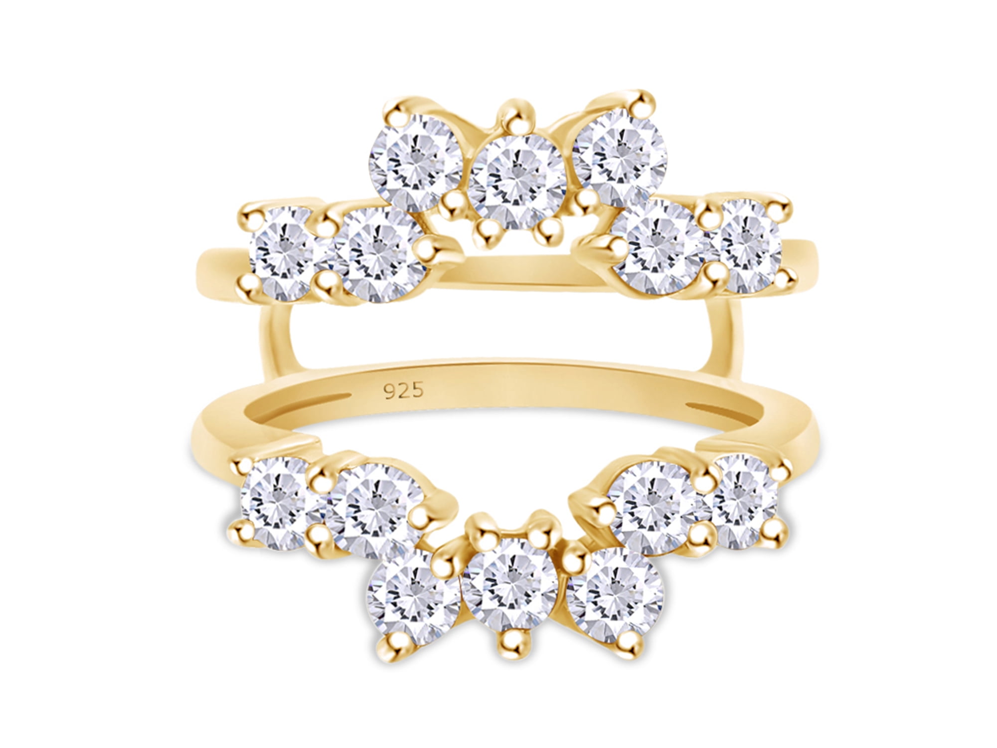 AFFY Women's Crown Ring - Round White Cubic Zirconia In 14k Yellow Gold Over Sterling Silver, Size 10