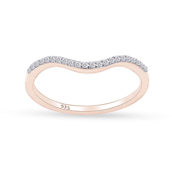 AFFY 1MM Lab Created Moissanite Half Eternity Curved Wedding Band Guard Ring for Women 14K Rose Gold Over Sterling Silver,Prong Set Promise Stackable Rings For Her(0.11 Cttw)-Ring Size-10