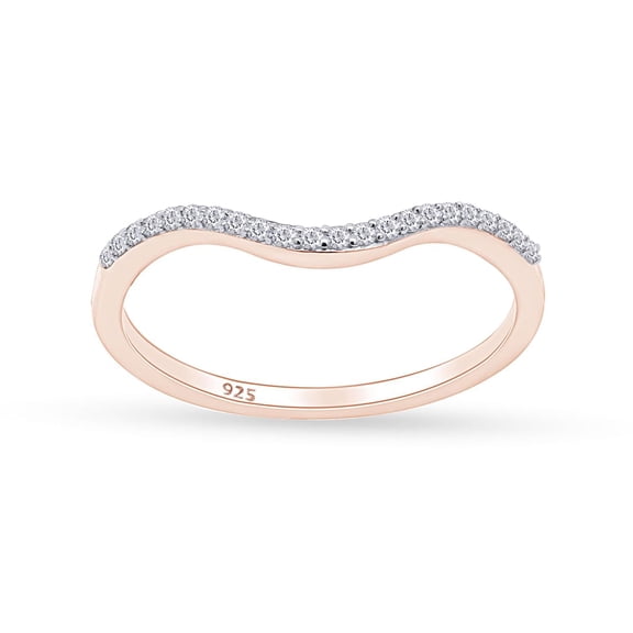 AFFY 1MM Lab Created Moissanite Half Eternity Curved Wedding Band Guard Ring for Women 14K Rose Gold Over Sterling Silver,Prong Set Promise Stackable Rings For Her(0.11 Cttw)-Ring Size-8.5