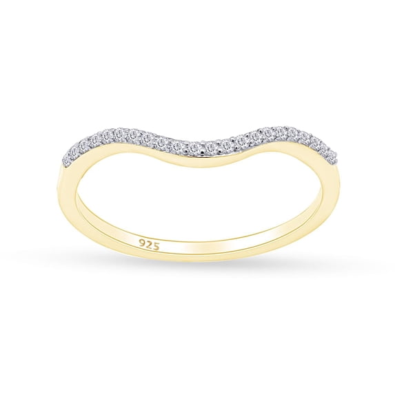 AFFY 1MM Lab Created Moissanite Half Eternity Curved Wedding Band Guard Ring for Women 14K Yellow Gold Over Sterling Silver,Prong Set Promise Stackable Rings For Her(0.11 Cttw)-Ring Size-9