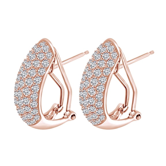 AFFY 2.00 Carat Round Shape White Natural Diamond Cluster Huggie Hoop Earrings 14K Solid Rose Gold
