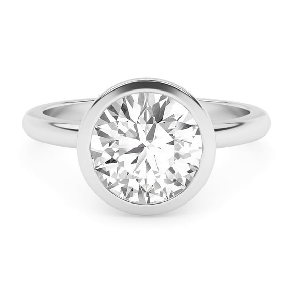 AFFY 2.00 Carat (ctw) Bezel Set Solitaire Engagement Rings For Women, Round Lab Created Moissanite Promise Ring For Her In 925 White Gold | VVS1 Quality (2 Ctw) Ring Size-8.5