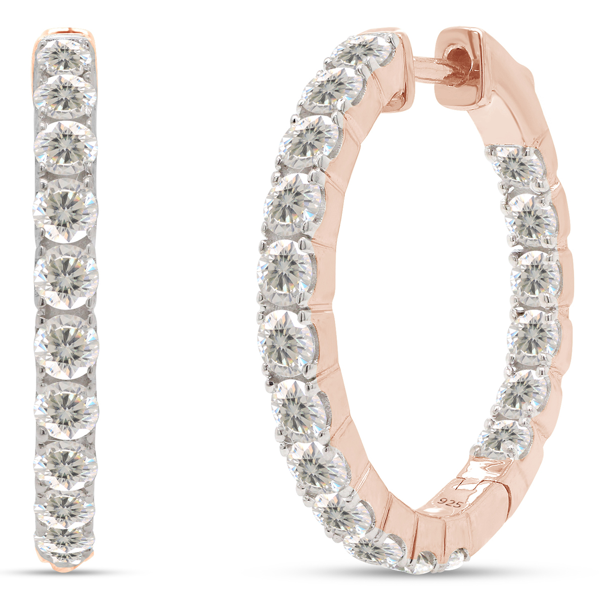 AFFY 2.10CT Round Moissanite Diamond Inside Outside Hoop Earrings for Women 14K Rose Gold over Silver
