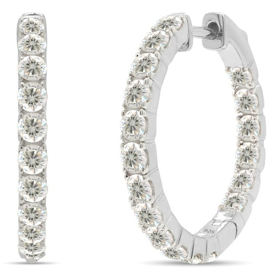 AFFY 2.10CT Round Moissanite Diamond Inside Outside Hoop Earrings for Women 14K White Gold over Silver