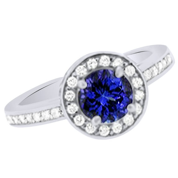 AFFY (2.15ct) Simulated Blue Tanzanite & White Diamond Halo Engagement Wedding Ring In 14k Solid Gold With Ring Size 5