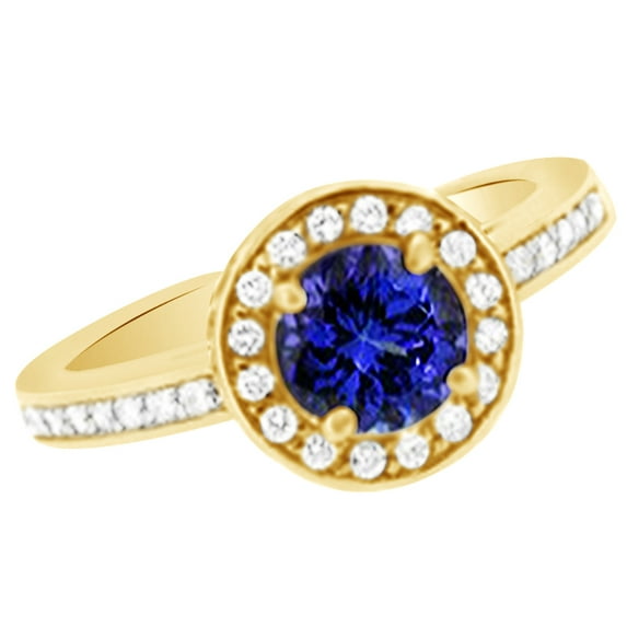 AFFY (2.15ct) Simulated Blue Tanzanite & White Diamond Halo Engagement Wedding Ring In 14k Solid Gold With Ring Size 7.5
