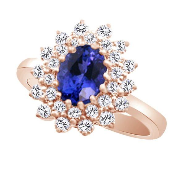 AFFY (2.24ct) Simulated Blue Tanzanite & White Diamond Halo Cluster Engagement Ring In 14k Solid Gold With Ring Size 11.5