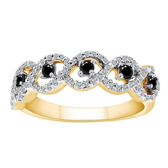 AFFY 2/5 Carat Round Black & White Natural Diamond Anniversary Band Ring In 10K Solid Gold-Ring Size-6.5