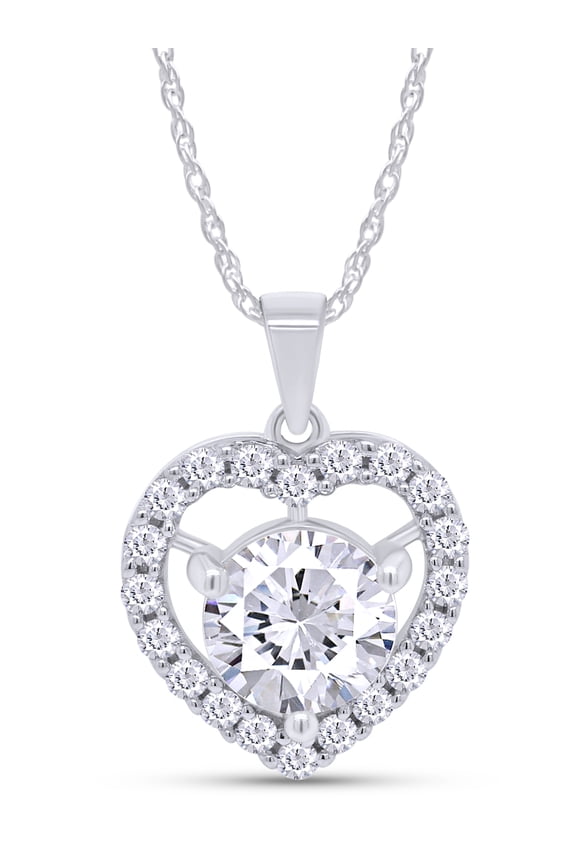 2.50 Carat Moissanite Diamond Halo Heart Pendant Necklace for Women 18K White Gold over Silver