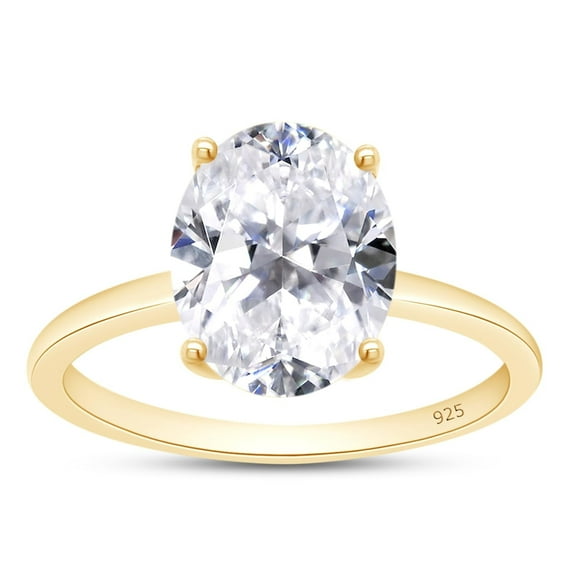 AFFY 2.50CT 8X10MM Oval Moissanite Diamond Solitaire Promise Ring for Women 14K Yellow Gold over Silver-7.5