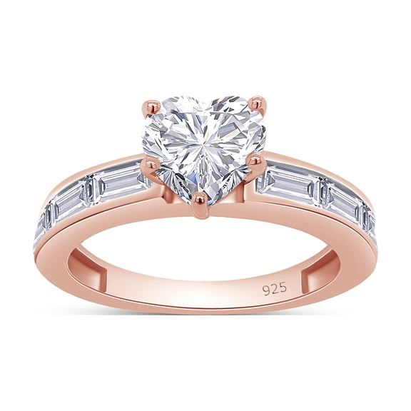 AFFY 2.50CT Heart & Baguette Moissanite Diamond Promise Ring for Women 14K Rose Gold over Silver-10.5
