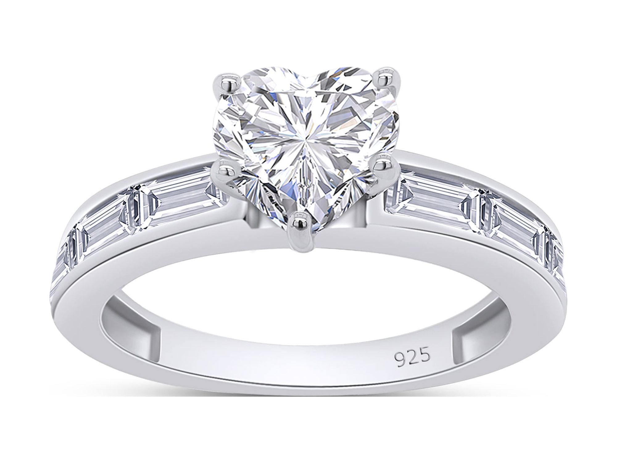 AFFY Heart Baguette Moissanite Diamond Promise Ring for