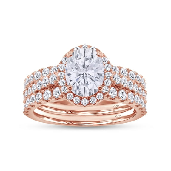 AFFY 2.50CT Moissanite Diamond Three-in-One Oval Halo Eternity Wedding Ring Set 14K Rose Gold over Silver-9.5