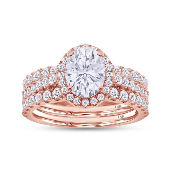 2.50CT Moissanite Diamond Three-in-One Oval Halo Eternity Wedding Ring Set 14K Solid Rose Gold-9