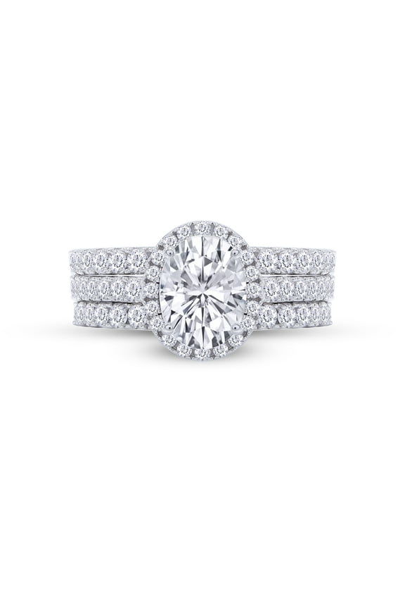 2.50CT Moissanite Diamond Three-in-One Oval Halo Eternity Wedding Ring Set 14K White Gold over Silver-4