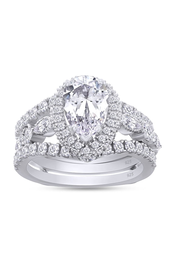 2.75CT Moissanite Diamond Halo Wedding Promise Ring Sets for Women in 14K White Gold over Silver-11