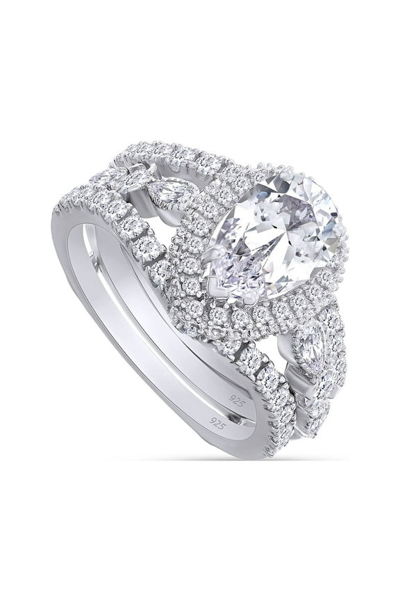 2.75CT Moissanite Diamond Halo Wedding Promise Ring Sets for Women in 14K White Gold over Silver-4