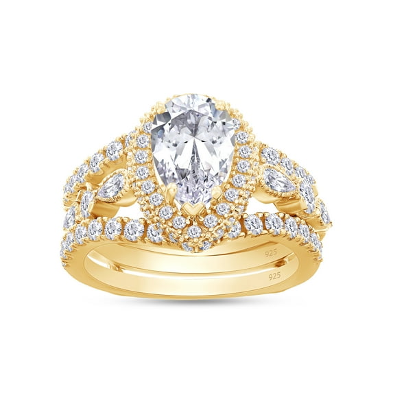 AFFY 2.75CT Moissanite Diamond Halo Wedding Promise Ring Sets for Women in 14K Yellow Gold over Silver-10