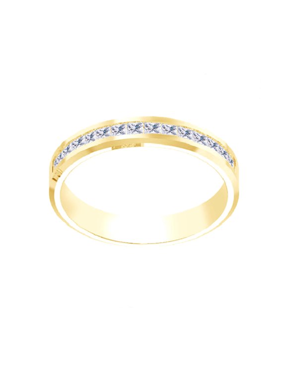 2.75MM Moissanite Half Eternity Wedding Band |Channel Set Moissanite Rings for Him | Princess Moissanite Diamond Eternity Rings in 14K Yellow Gold Plated Vermeil (1.80 Ctw), Ring Size -10