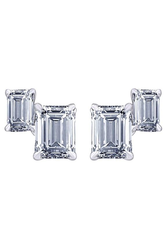 2.83 Cttw Emerald Cut White Natural Diamond Stud Earrings In 18ct Solid Gold